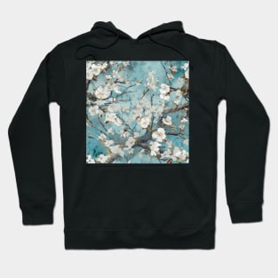 White blossom on Teal Blue Background Hoodie